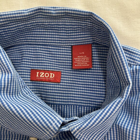 Izod Mens Shirt L Blue and White Button Up Long Sleeves - Picture 5 of 9